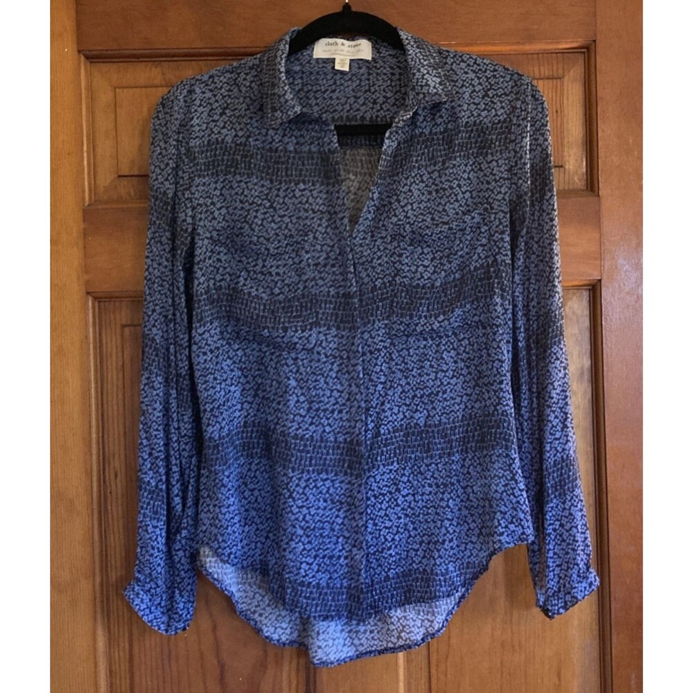 Cloth & Stone Anthropologie Womens XS Blue Floral Striped Button Down Shirt Boho